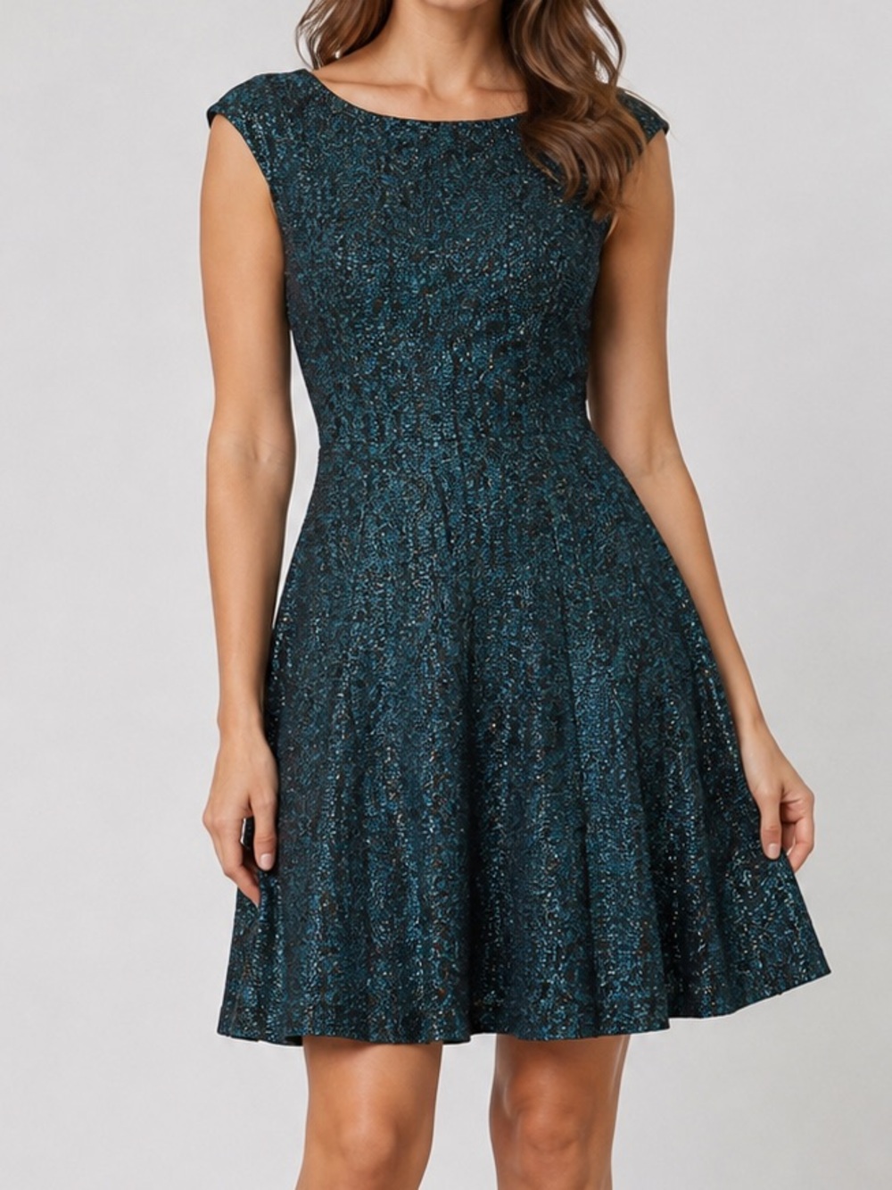 Maggy London Teal and Black Fit-and-Flare Mini Dress